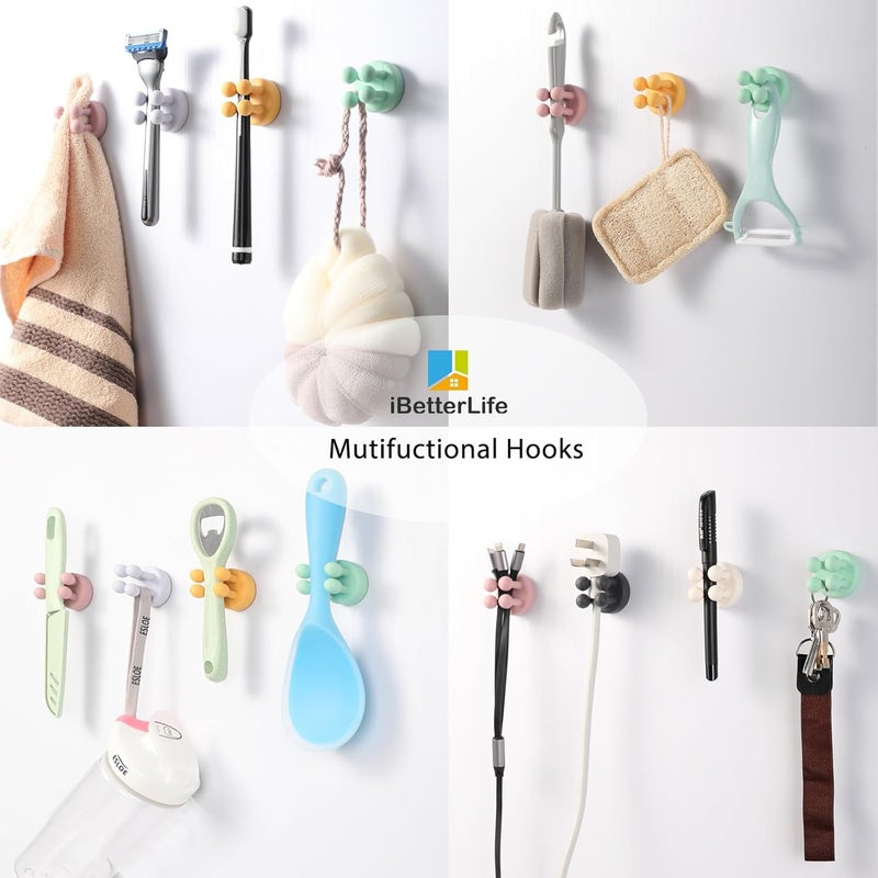 Zezhou iBetterLife Tooth Brush Holder for Bathroom - 4Pcs Silicone Toothbrush Razor Holder for Shower Wall Mounted Self Adhesive Cute Storage Hook for Kids Hanging Loofah Towel for Kitchen Living Room Office - Image 2